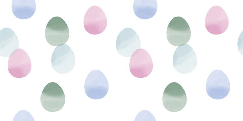 Cute illustration with colorful Easter eggs with watercolor texture, spring banner