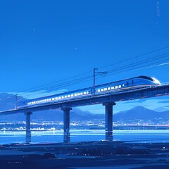 Revolutionary Rail Journey: High-Speed Train Crossing River Bridge at Night