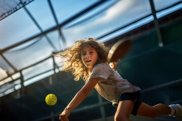 kids playing a game of pickle ball. generative ai