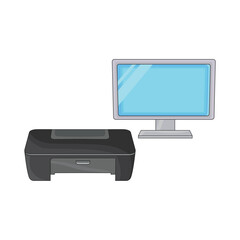 computer with printer illustration