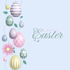 Happy Easter blue card with colorful eggs