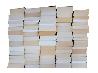 Many stacks of books isolated on white background with clipping path.