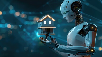 Home inspection, A robot inspects the house by holding it in its hands, artificial intelligence images, home inspection images