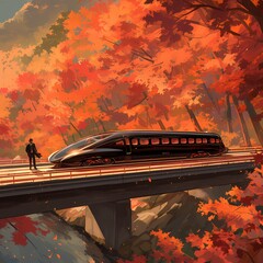Embark on a Timeless Train Expedition Through the Vibrant Fall Foliage - obrazy, fototapety, plakaty
