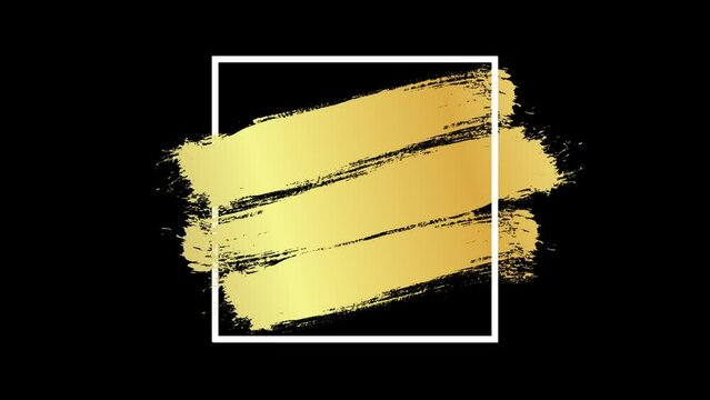 Golden color gradient paint brush stroke for text title or logo effect motion graphic animation with white border frame on transparent background
