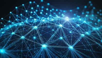 Obraz premium Blue wireframe sphere model with interconnected dots and lines