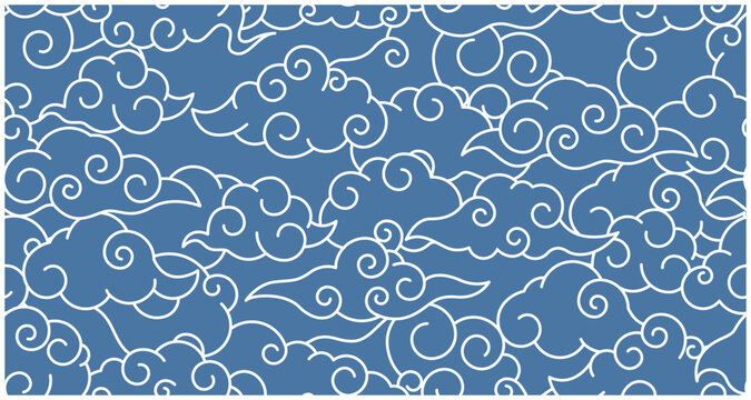 Seamless background with clouds in chinese style, cloudy sky pattern, vector