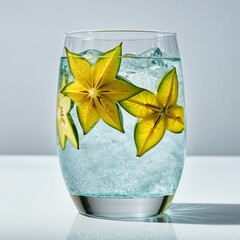 A cold cocktail with ice and star fruit