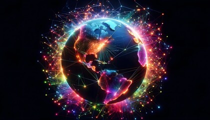 Obraz premium Vibrant Digital Global Network with Interconnected Nodes