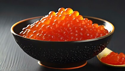 red caviar in a glass bowl, Red salmon caviar