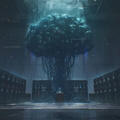 Explore the Next Generation Data Infrastructure with this Futuristic Rendering of a Server Room - obrazy, fototapety, plakaty