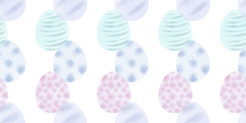 Cute illustration with colorful Easter eggs with watercolor texture, spring banner
