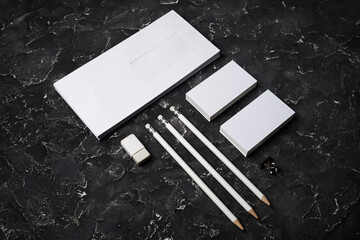 Photo of blank stationery set. Blank corporate identity template. Mockup for design presentations and portfolios.