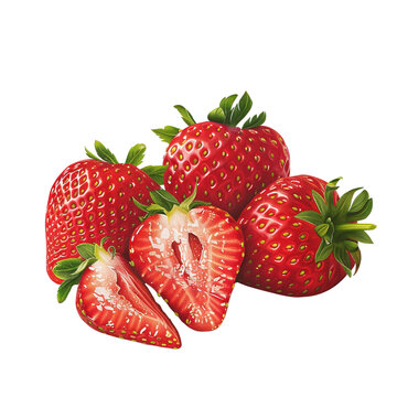 red strawberries isolated on transparent background