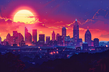 Atlanta gradient vector city skyline illustration retro georgia united states - obrazy, fototapety, plakaty