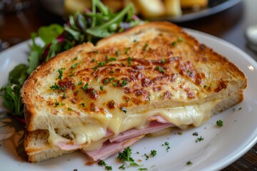 Croque-monsieur- classic french ham and cheese sandwich, delicious traditional dish from france