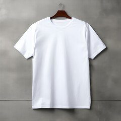 Hanging blank tshirt mockup, casual white tee mock, front view