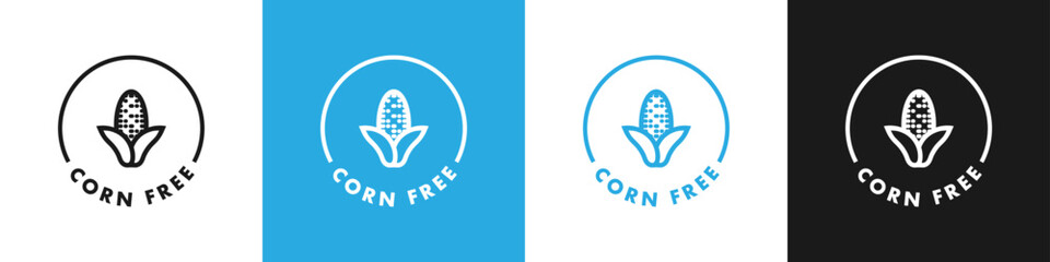 Corn free sticker, label or template set. Corn free icon sign. Diet concept. Healthy eating. Natural and organic foods. - obrazy, fototapety, plakaty