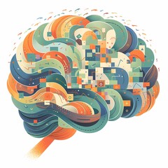 Abstract Illustration of a Human Brain with Swirling Neural Pathways for Neurological Research and Health Awareness Campaigns - obrazy, fototapety, plakaty