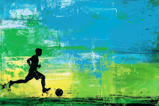 Football player with a ball, art stylization, copyspace