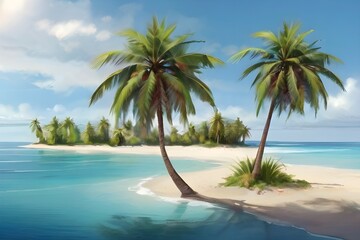 Palm trees on the beach on a tropical island in the Maldives Generative AI