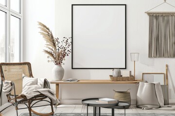 Modern scandinavian interior with poster mockup created with generative ai - obrazy, fototapety, plakaty