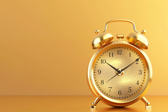 Golden alarm clock on a plain background