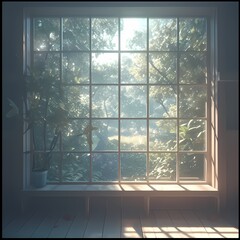 Escape into a Serene Woodland Sanctuary with this Sunlit Window Overlooking the Mysterious Forest