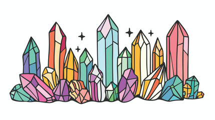 Hand drawn magical crystal vector line doodle illustration