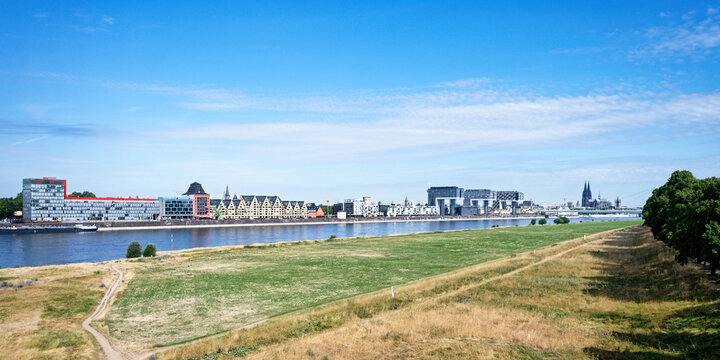 panorama of cologne from the south over the poller wiesen and the rhine on a sunny summer day 2023