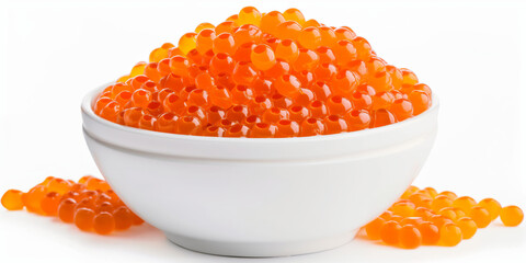 red salmon caviar in the bowl isolated on white