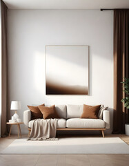 Modern bright interior with empty frame . 3D rendering
