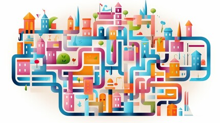 Obraz premium Abstract Vibrant Cityscape Maze Illustration