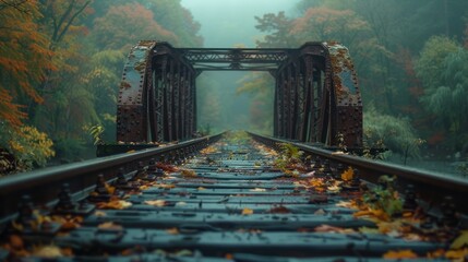 Abandoned Railroad in Autumn - obrazy, fototapety, plakaty