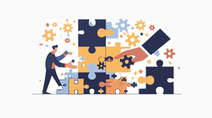 Hand press on jigsaw conceptual image of business