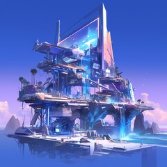 Stunning Concept Art of a Futuristic Mars Colony with Dazzling Neon Lights - obrazy, fototapety, plakaty