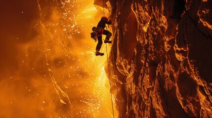 Rock Climber's Fiery Ascent