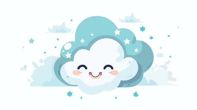 Happy cloud cartoon flat vector isolated on white background