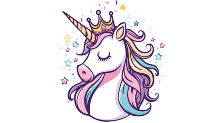 Happy unicorn head with crown. Can be used for baby t