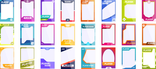 Fototapeta premium Card sport trading icons set cartoon vector. Frame team. Template game