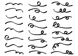 手書きの曲線セット、デコレーション、curly swishes