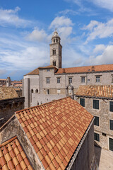 View from City Walls of Medieval Dominican Monastery with bell tower, Dubrovnik, Croatia