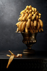 Still life with bananas and banana peel