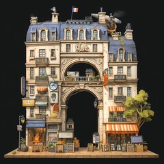 Authentic Paris Street Scene in Detail - Architectural Miniature Model - obrazy, fototapety, plakaty
