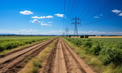 Fototapeta na wymiar Rural Dirt Road With Power Lines