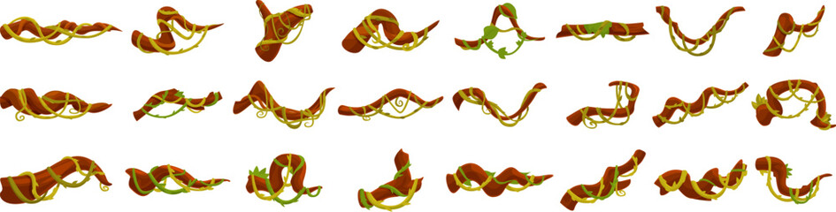 Twisted jungle plant vines icons set cartoon vector. Liana branch. Game design