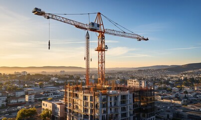 Crane Standing on Top of Building