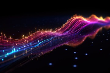 A conceptual image of data flowing like light through a submarine fiber optic cable, visualized as glowing pulses - obrazy, fototapety, plakaty