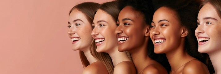 Obraz premium Portrait of young multiracial women standing together and smiling at camera