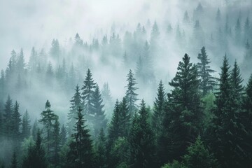 Misty mountain forest, ideal for active hiking adventures and outdoor exploration.